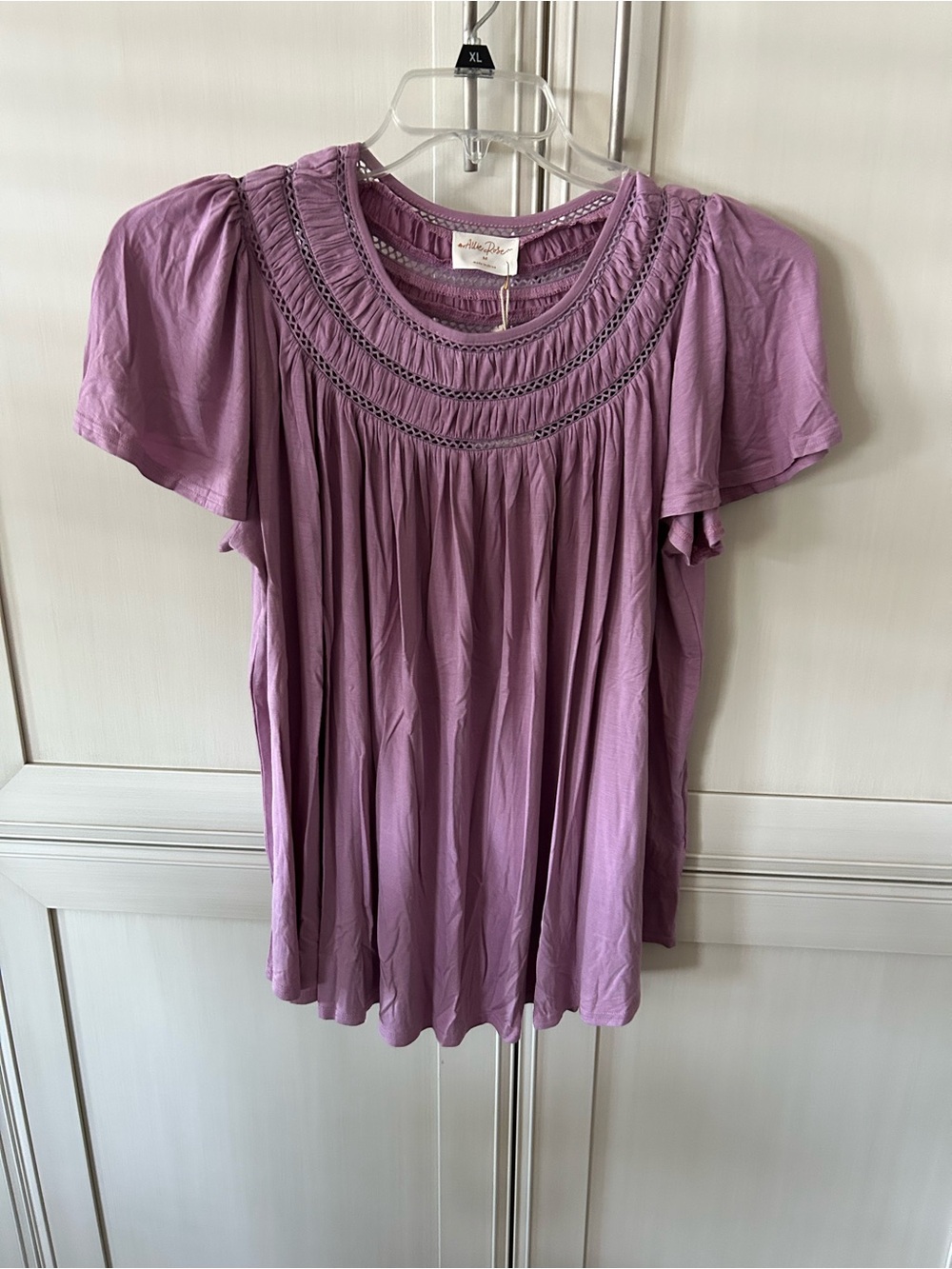 Allie Rose Smocked Yoke Flutter Sleeve Blouse in Lavender